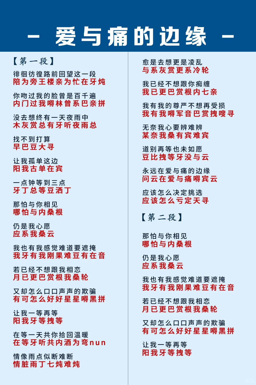 《爱与痛的边缘》粤语中文谐音完整版