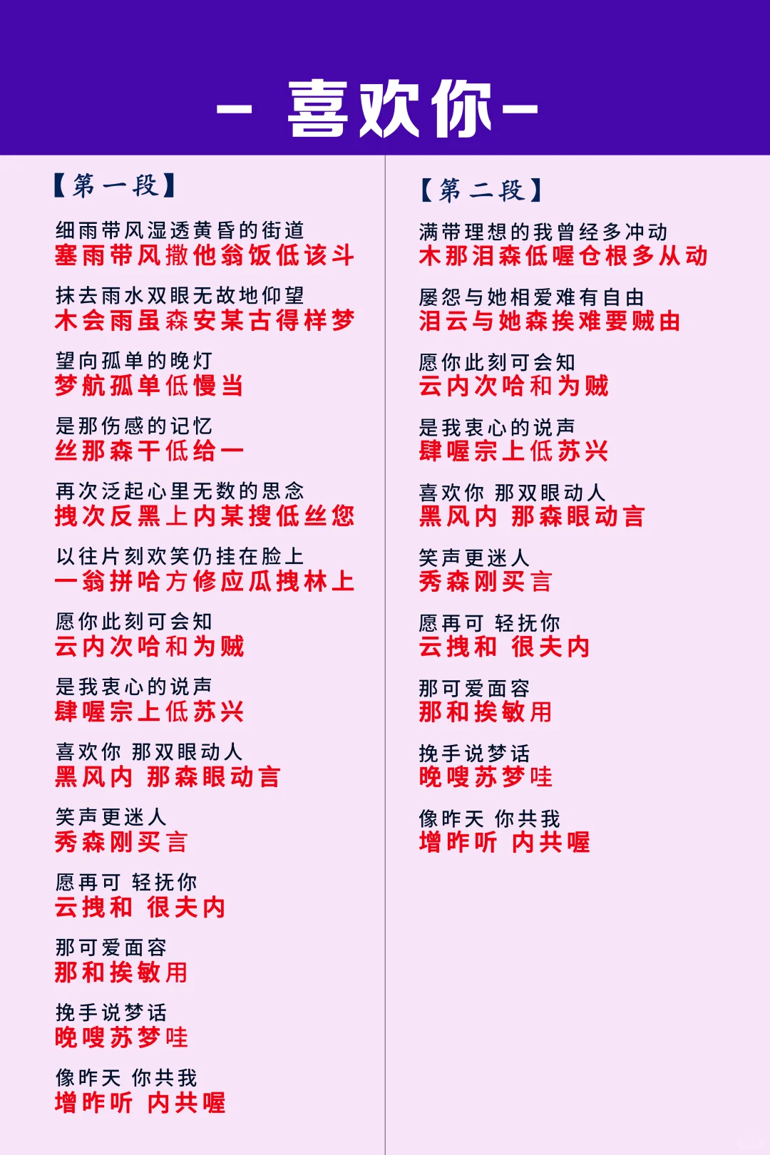 《喜欢你》粤语歌中文版谐音完整歌词来啦