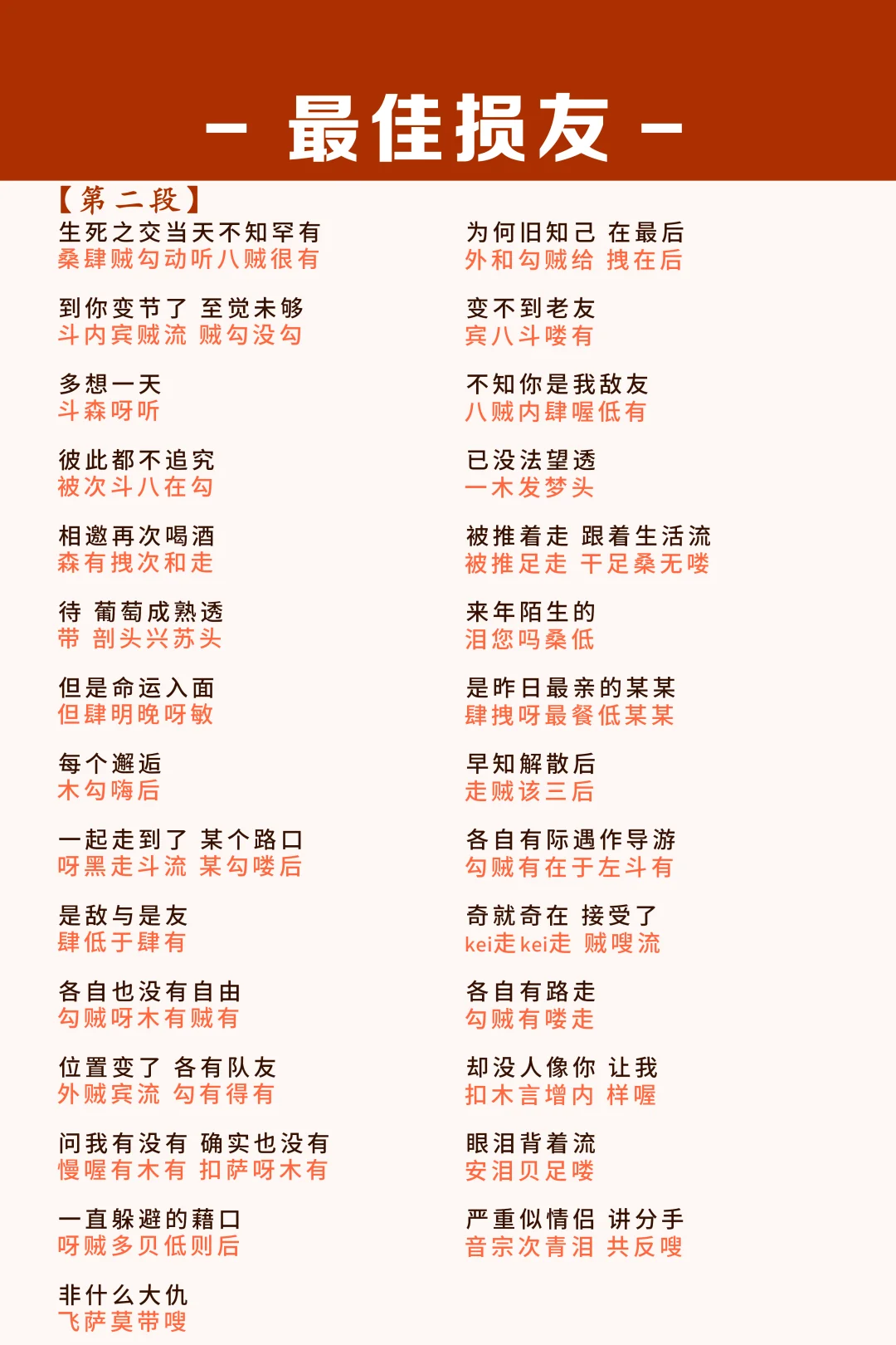 《最佳损友》粤语歌谐音中文完整版！