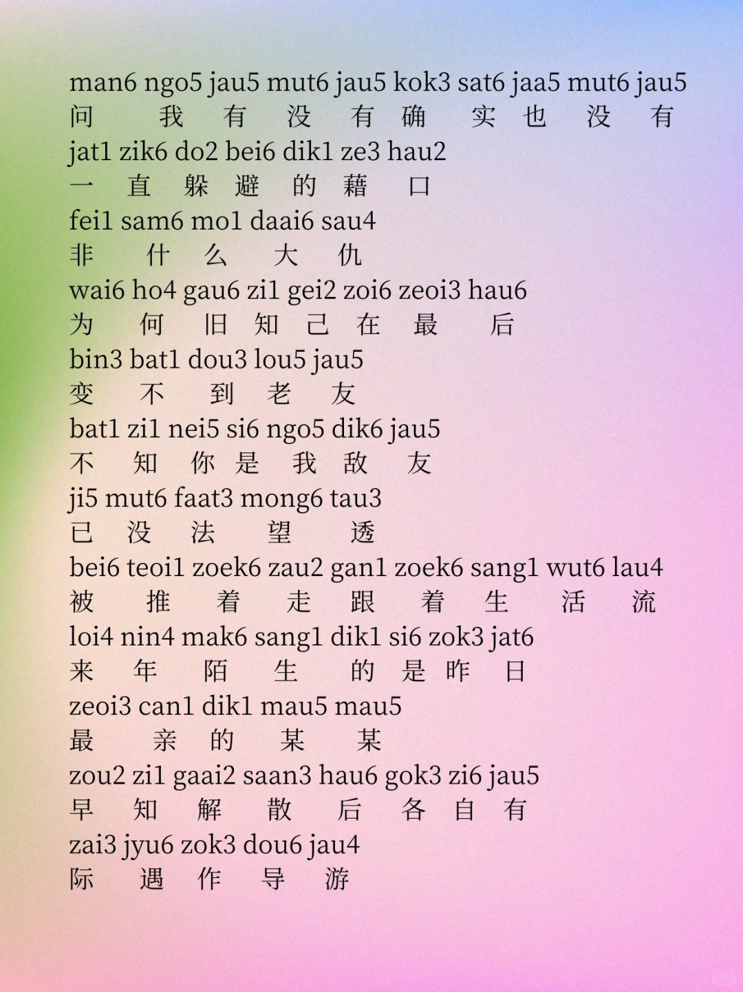 粤拼歌词《最佳损友》陈奕迅