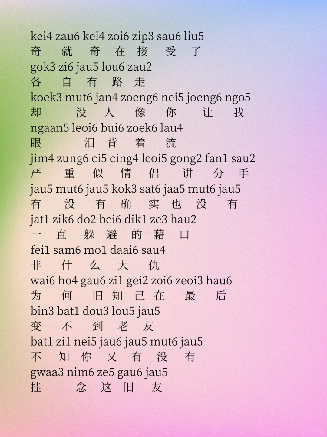 粤拼歌词《最佳损友》陈奕迅