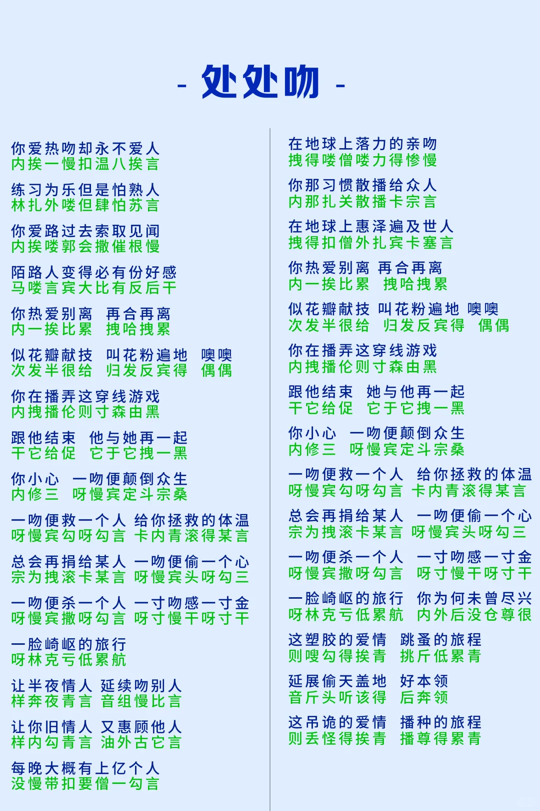 《处处吻》粤语中文谐音完整版