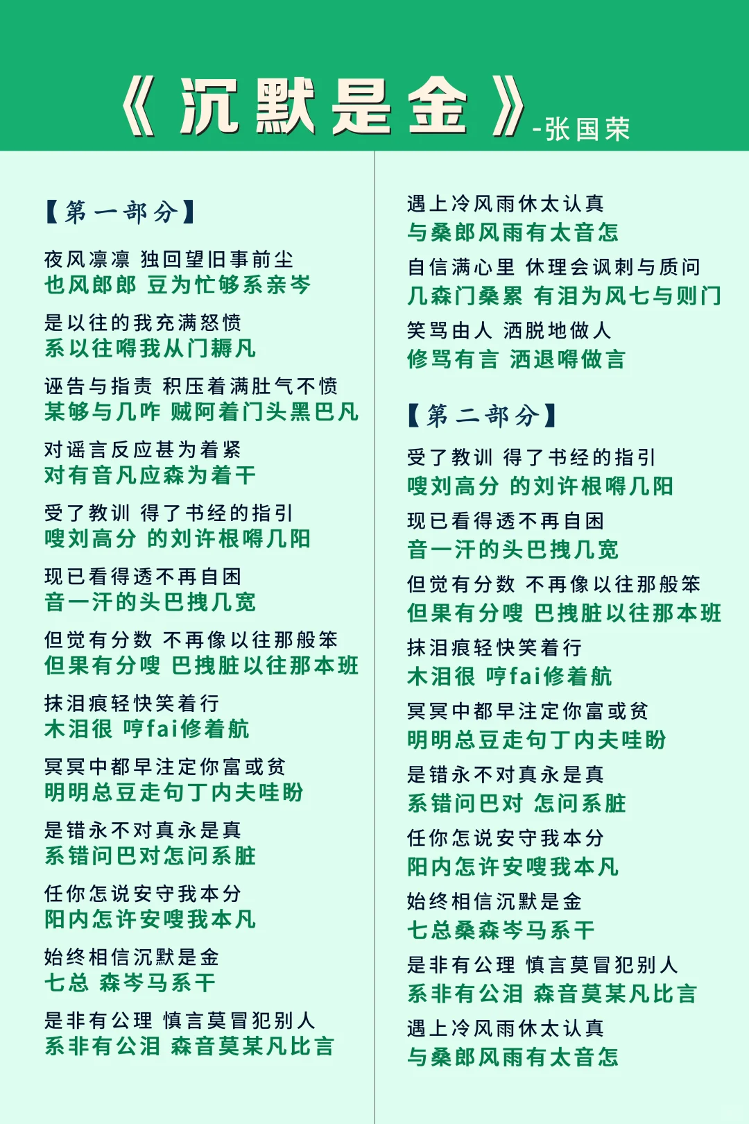 《沉默是金》张国荣，粤语谐音完整版