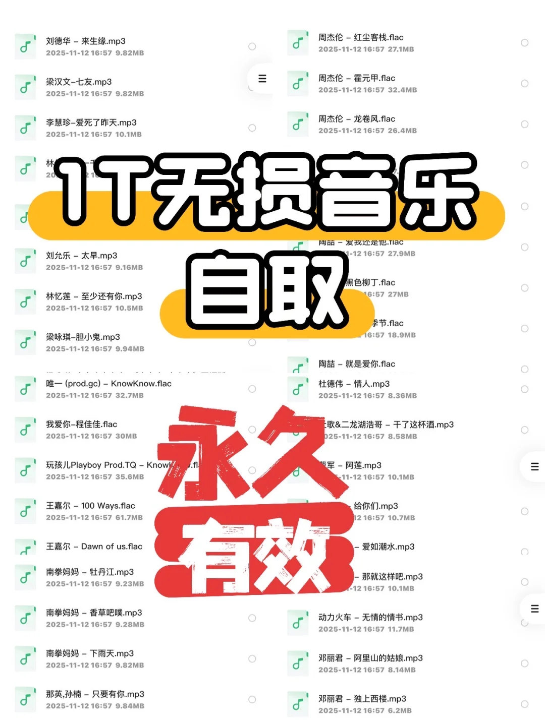 1TB高品质车载音乐!开车必备!车载U盘!送MV