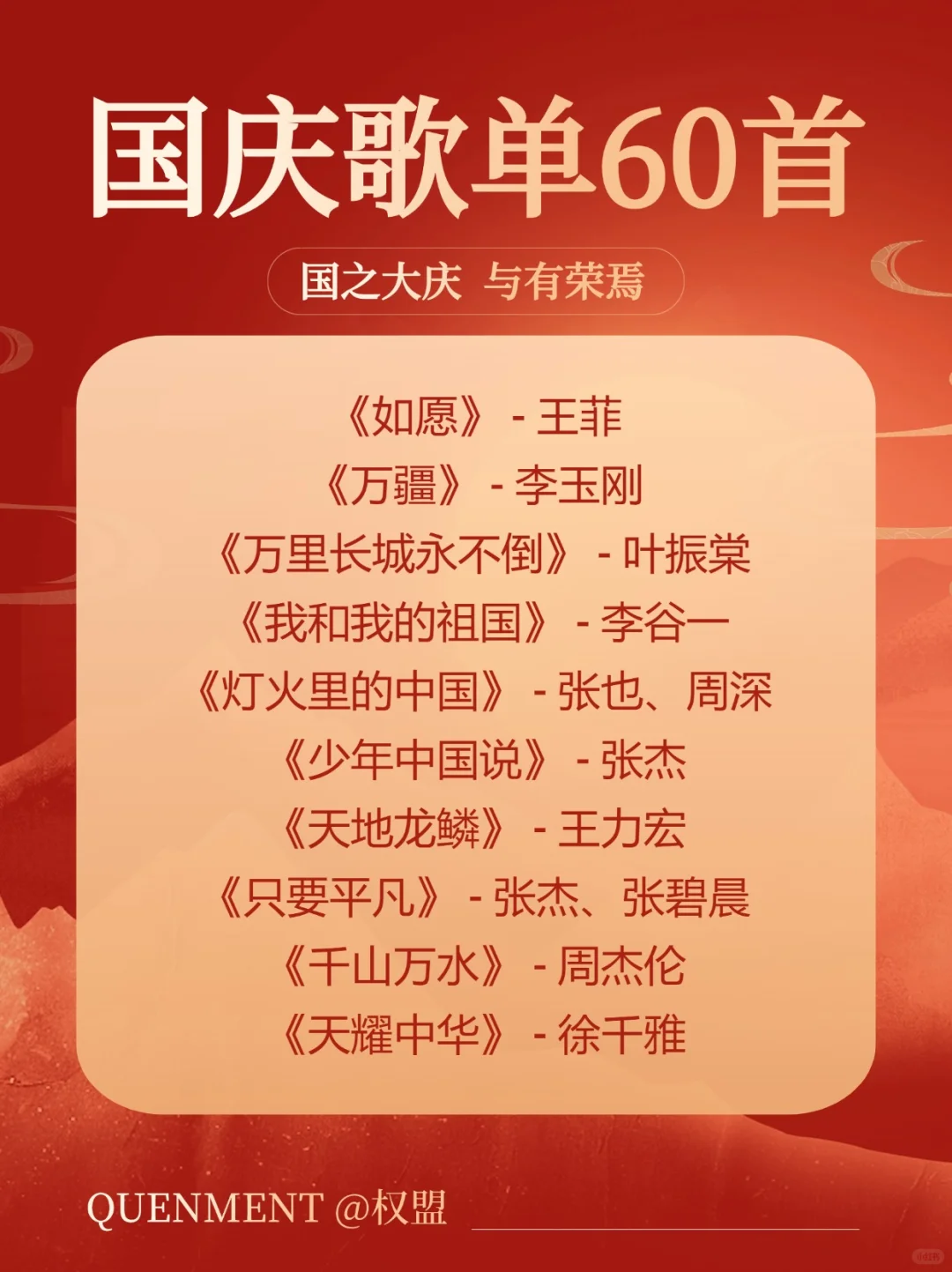 歌单分享丨喜迎国庆,歌颂祖国母亲🇨🇳