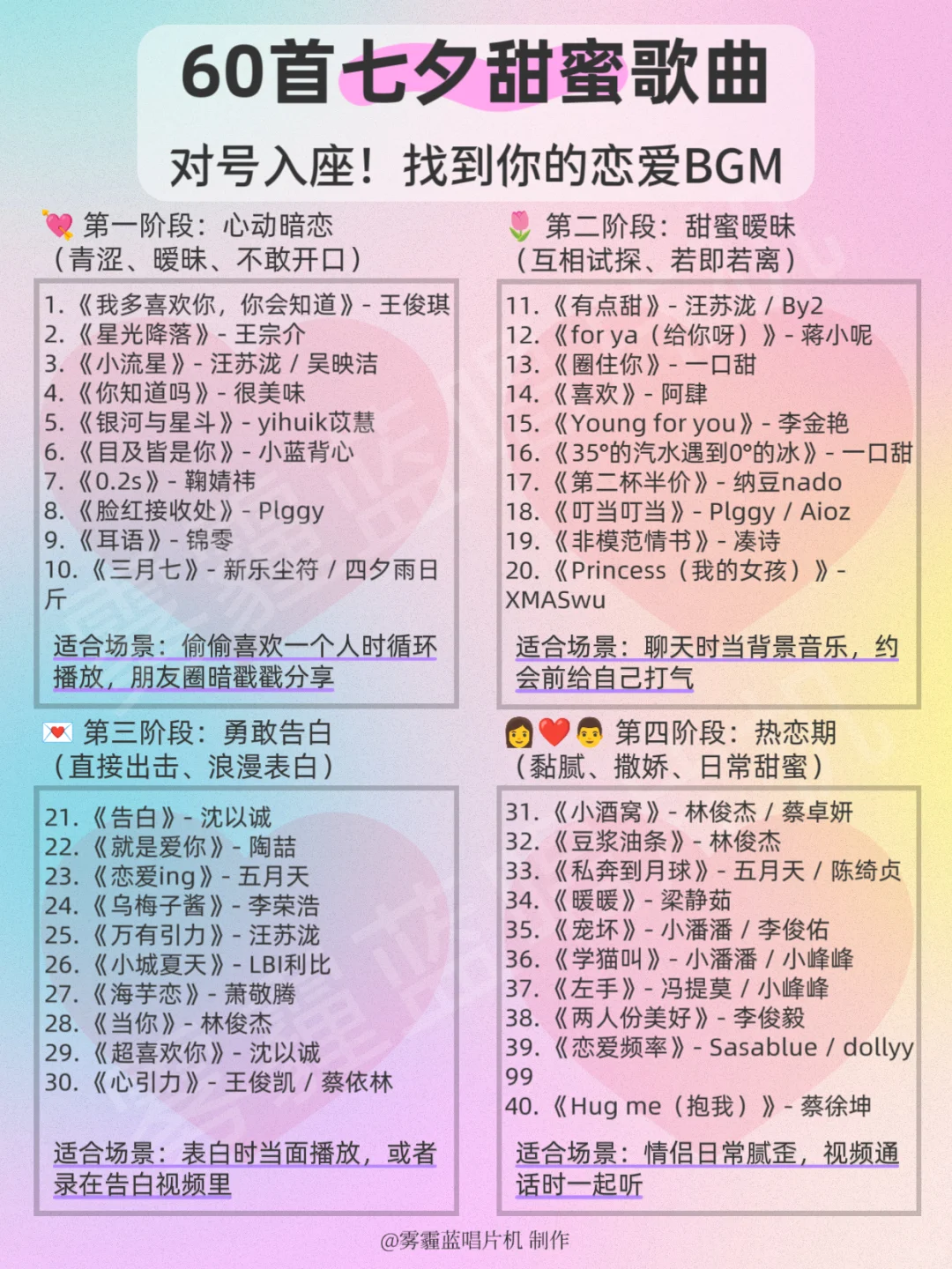 七夕甜蜜歌曲｜暗恋暧昧告白热恋异地恋纪念