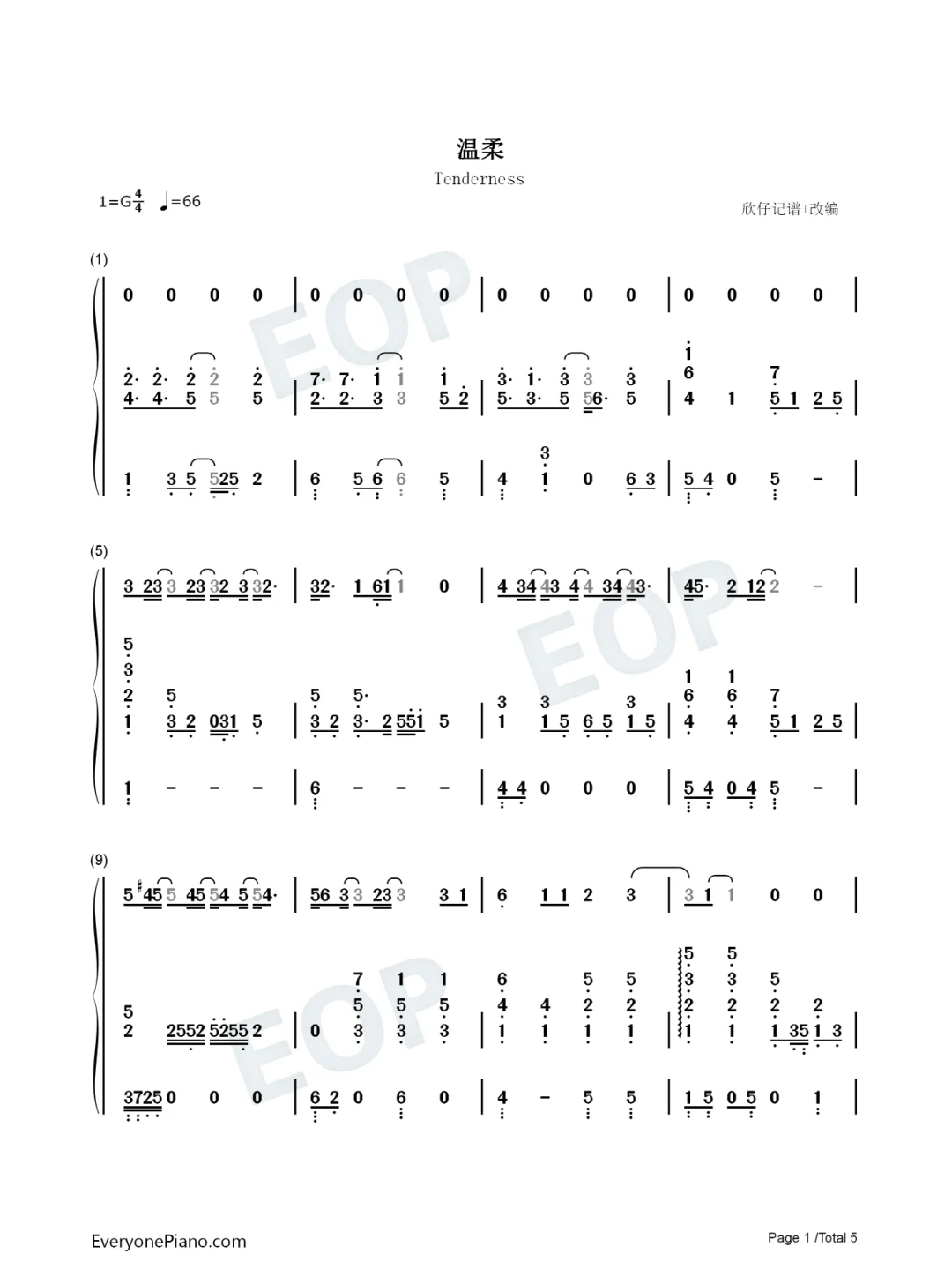温柔-弹唱谱-五月天五线谱+简谱