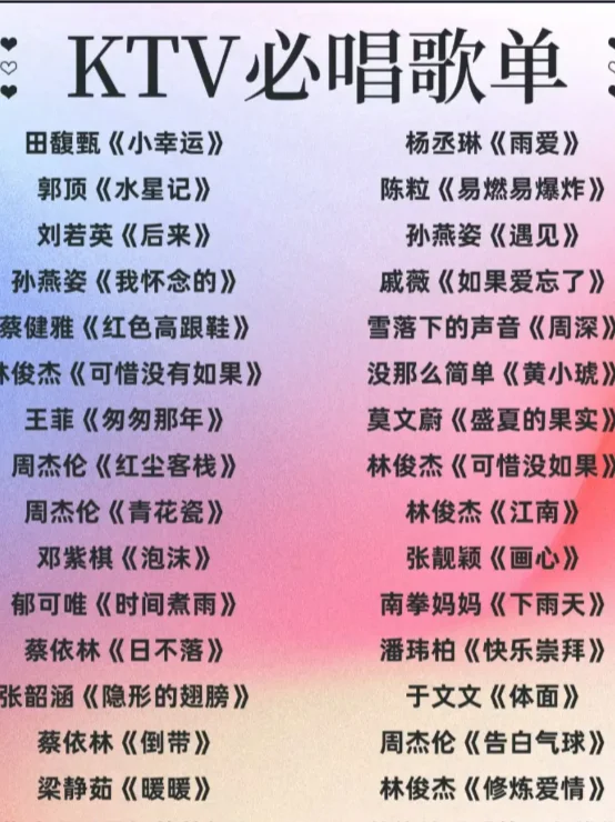 90后&00后KTV必点歌单2.0｜100首