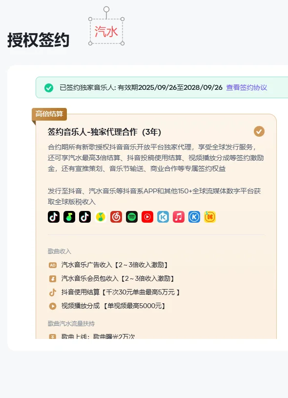 终于签约汽水独家音乐人了