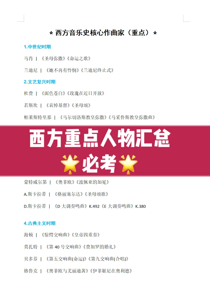 音乐考研｜西方音乐史必背人物汇总✨