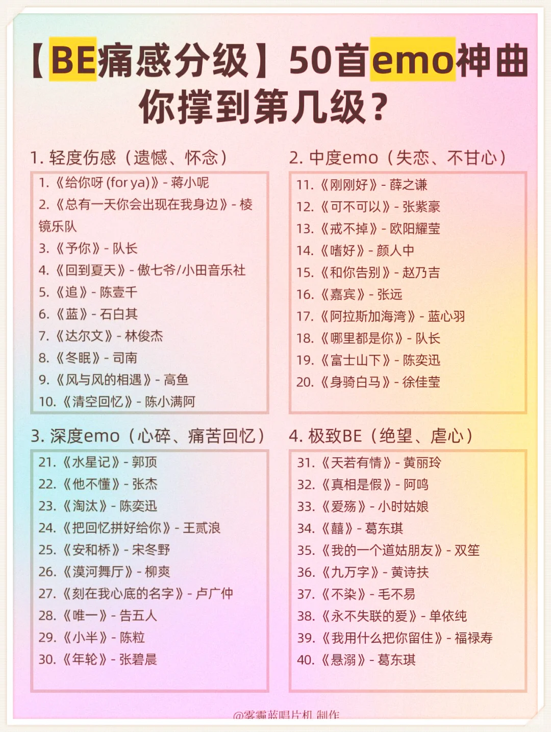 别听劝啦！50 首遗憾至崩溃 emo 歌单🎵