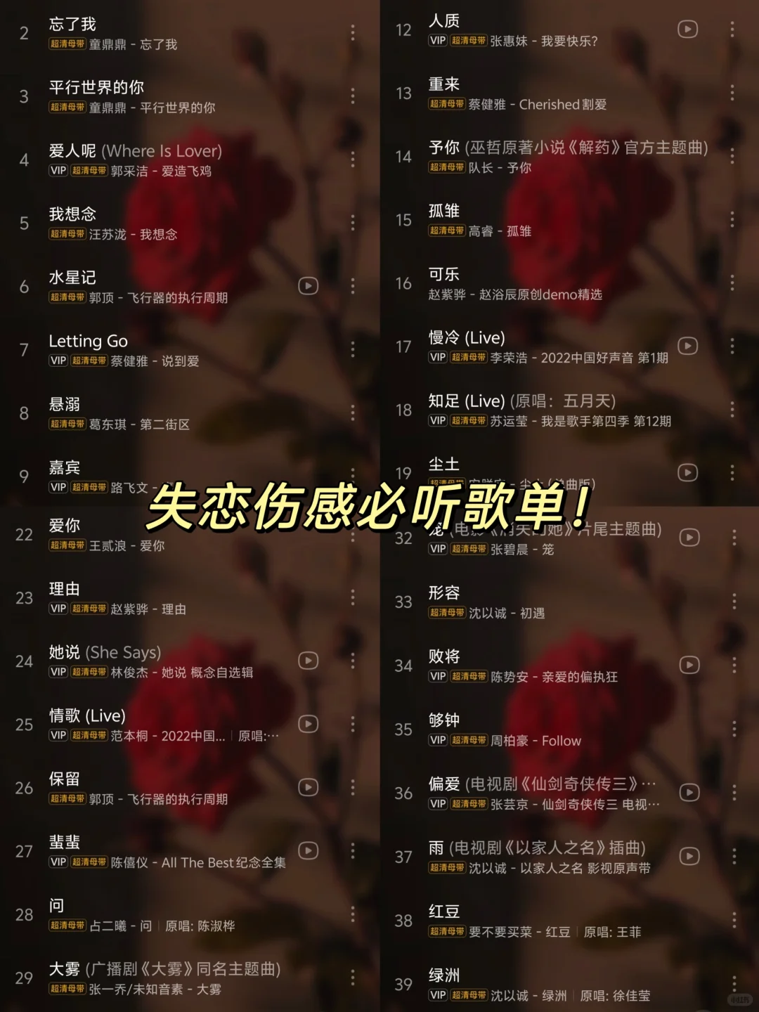 伤感歌单💔|失恋歌曲😞|分手歌曲|失眠