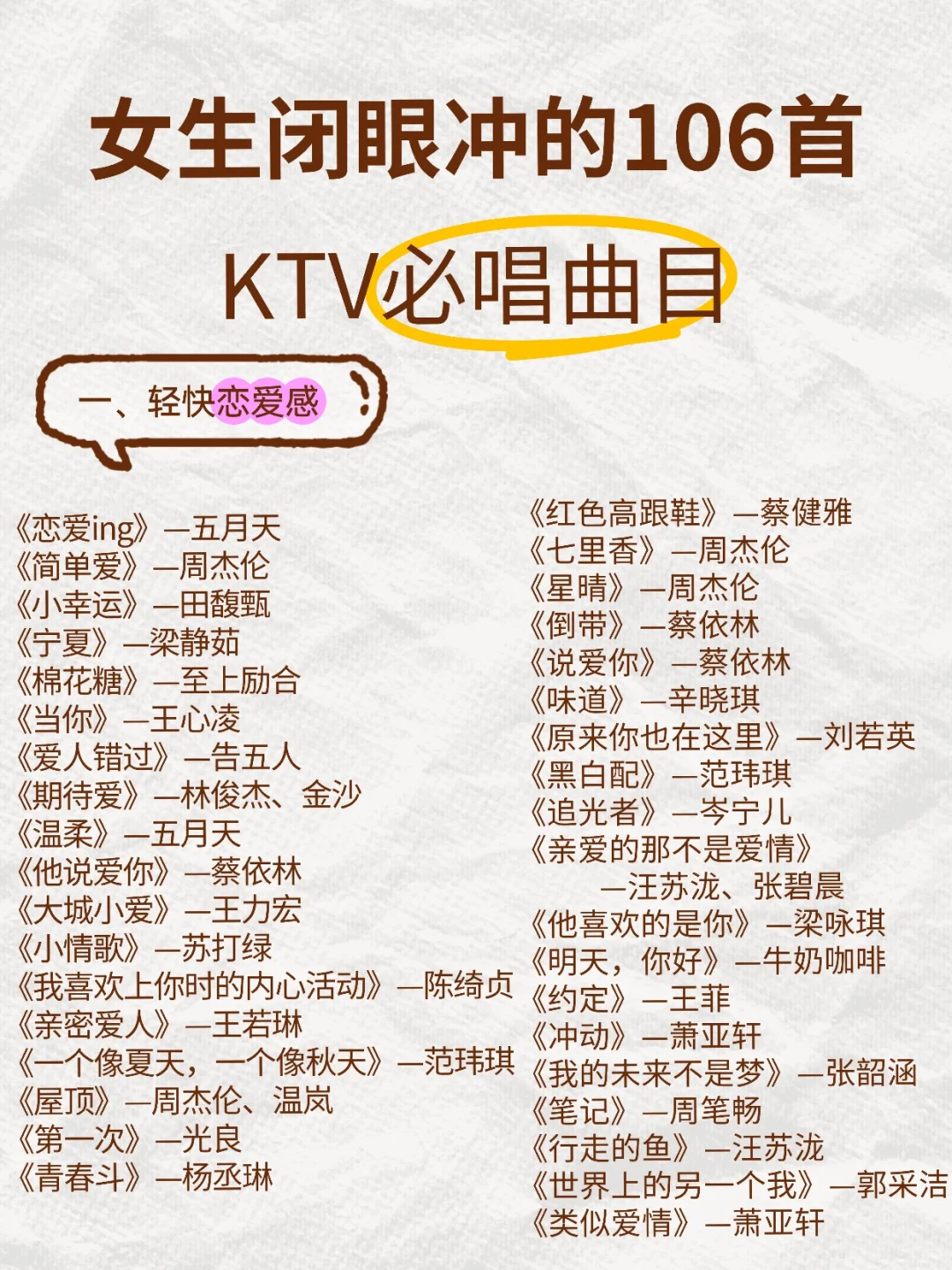 女生闭眼冲的106首KTV必唱曲目💅🎤