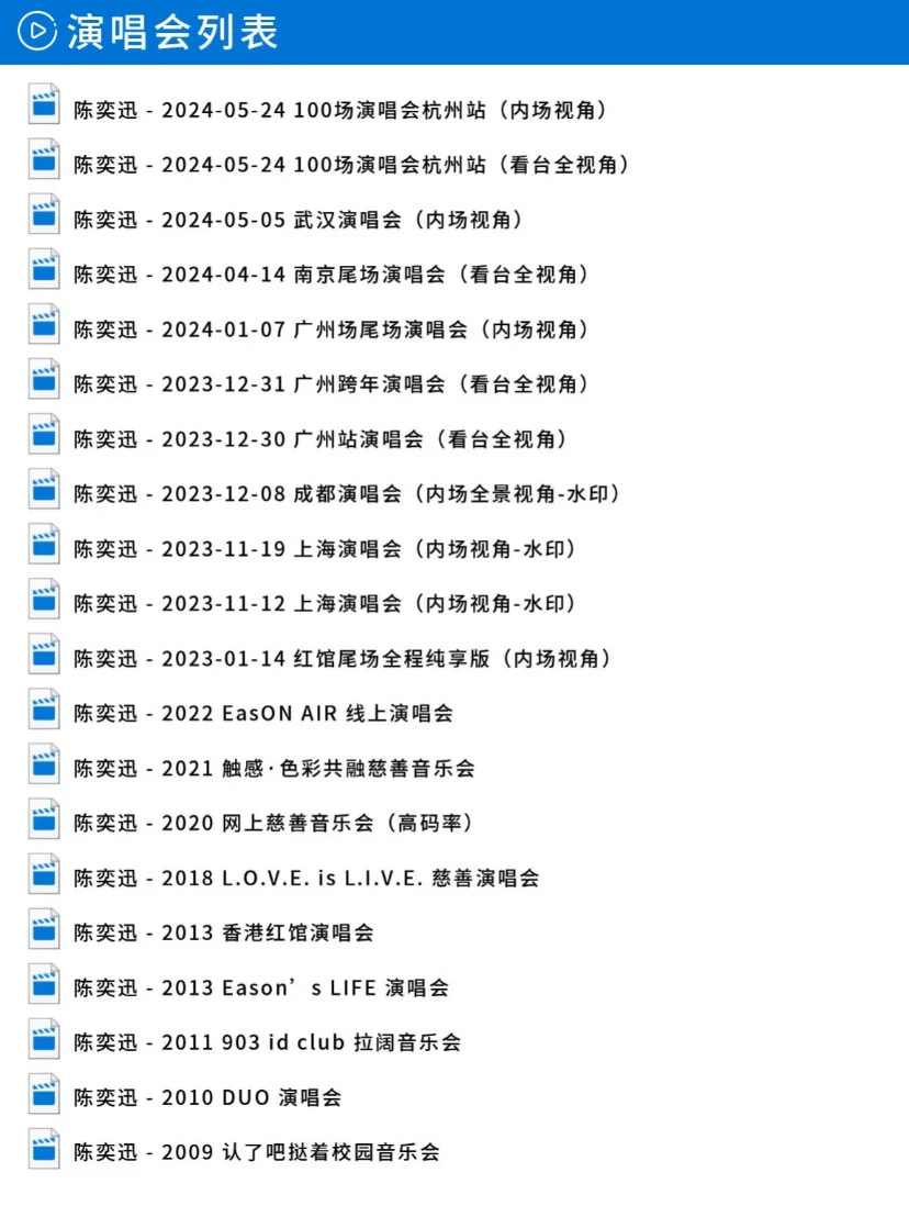 陈奕迅35场演唱会视频合集