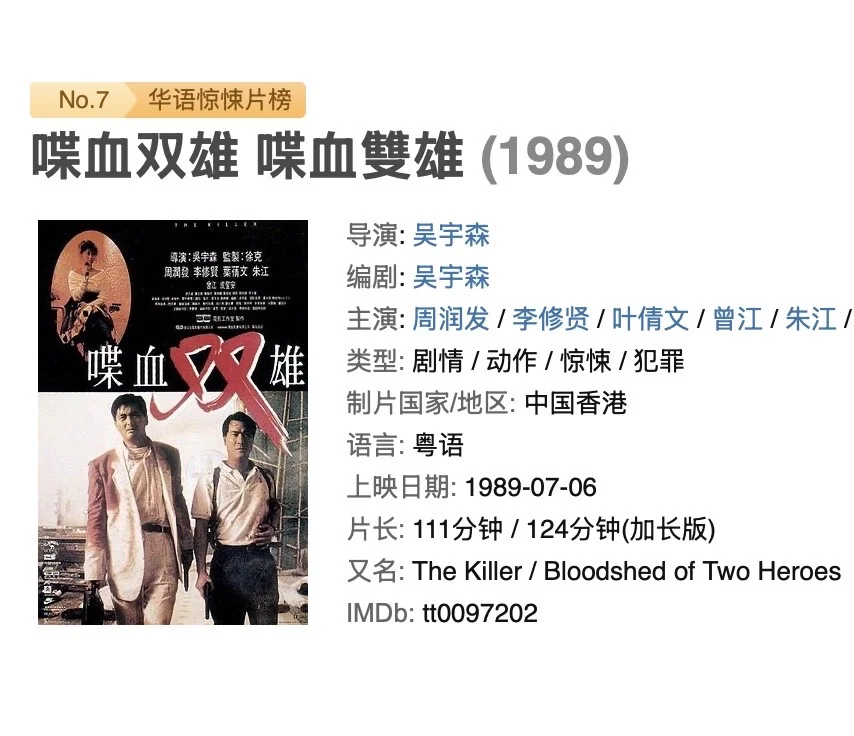 华语经典《喋血双雄》UGC院线限时放映