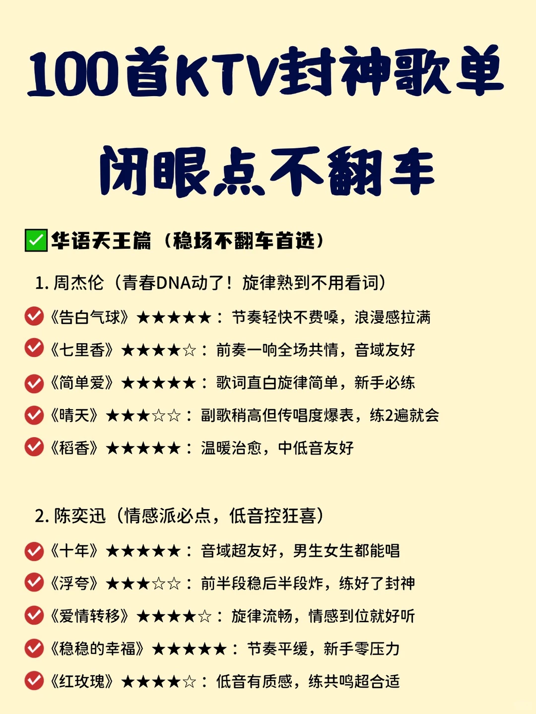 100首KTV封神歌单，闭眼点不翻车！