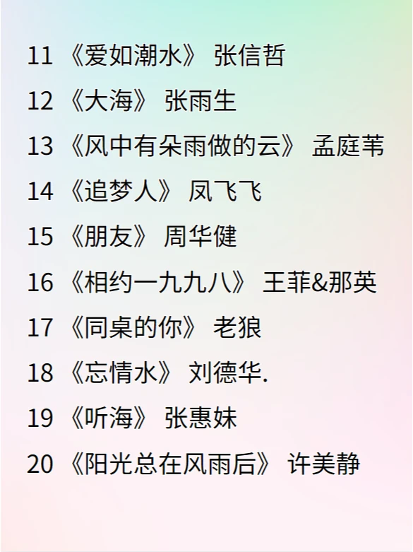 1990-2000华语歌曲TOP30请查收