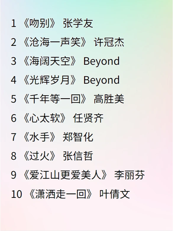 1990-2000华语歌曲TOP30请查收