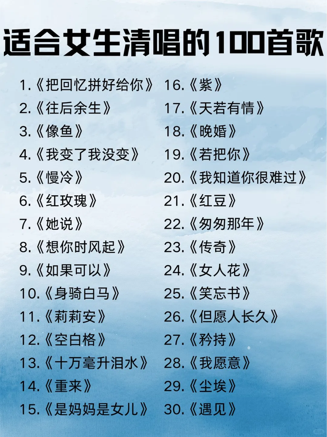 🌟女生清唱100首🌟