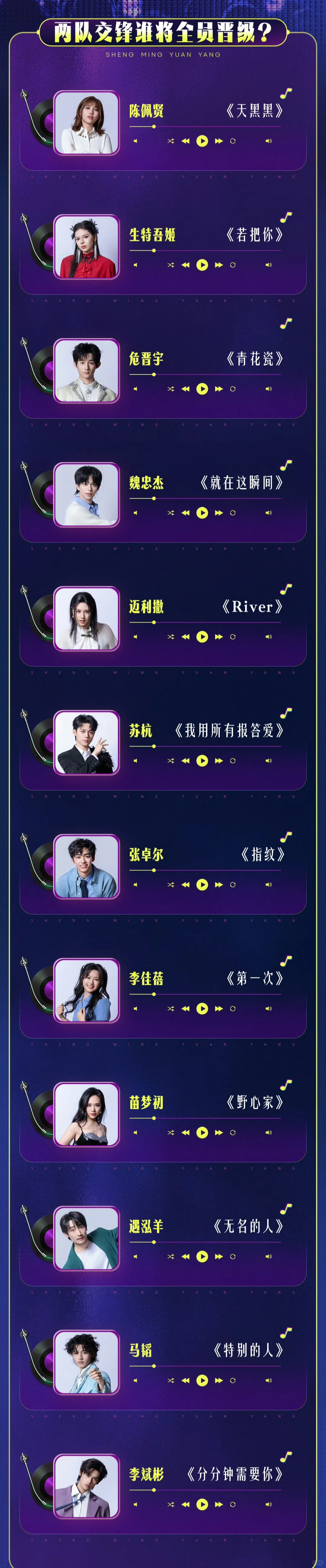 多首经典歌曲，《声鸣远扬》第四期歌单正式