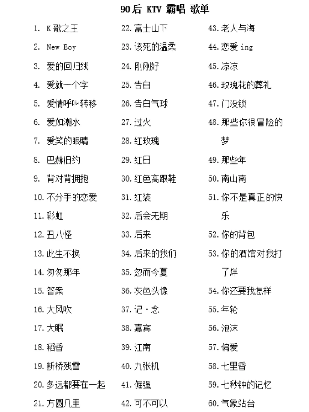 90后KTV必唱歌单：男女均适用，KTV嗨起来吧