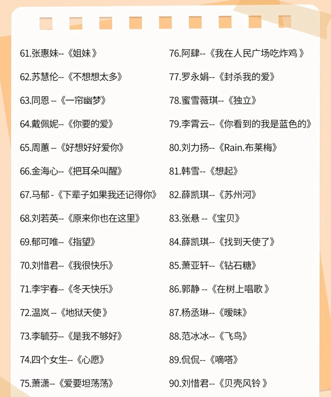 女生KTV 歌单（容易版）