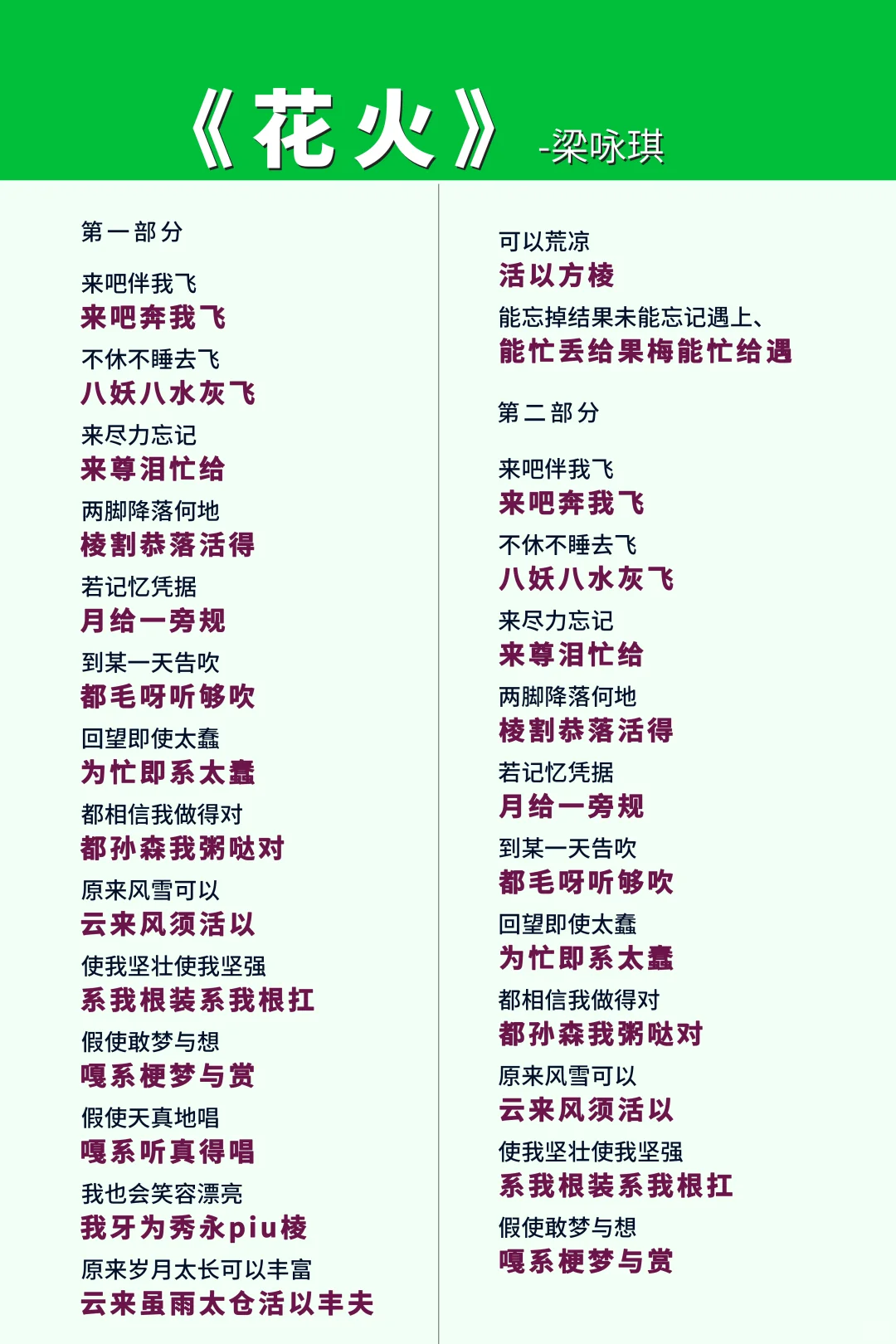 《花火》梁咏琪,会中文就会唱的粤语谐音