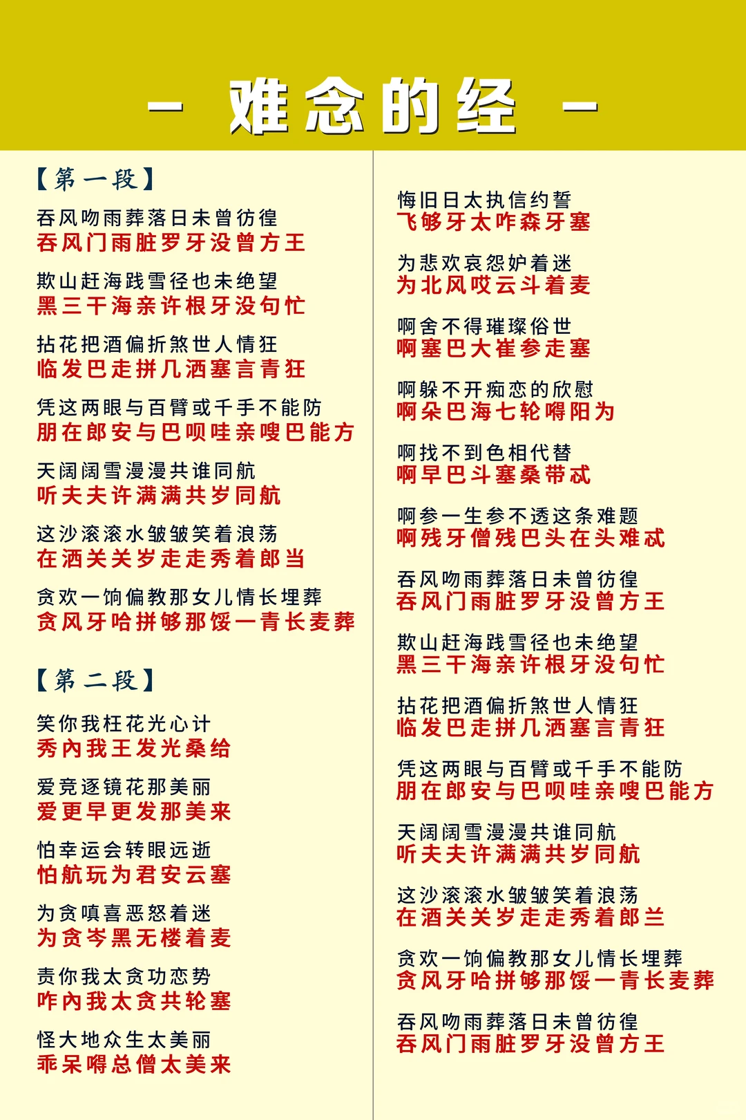 《难念的经》粤语中文谐音歌词完整版