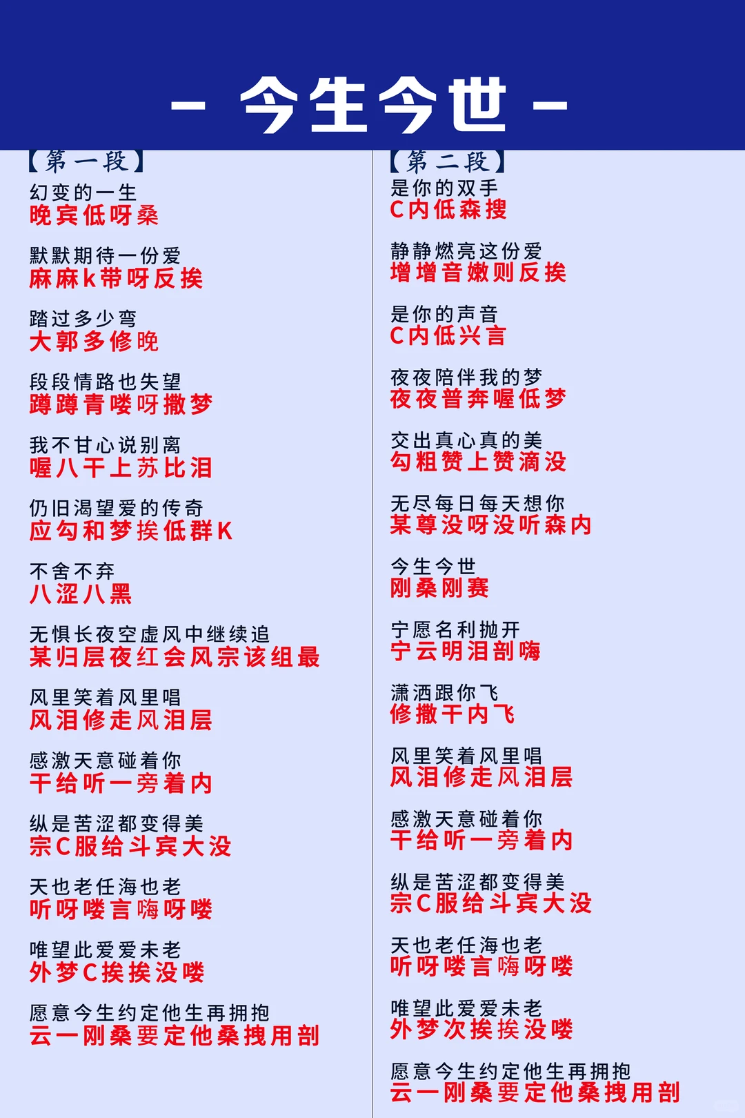 《今生今世》粤语谐音中文完整版本！