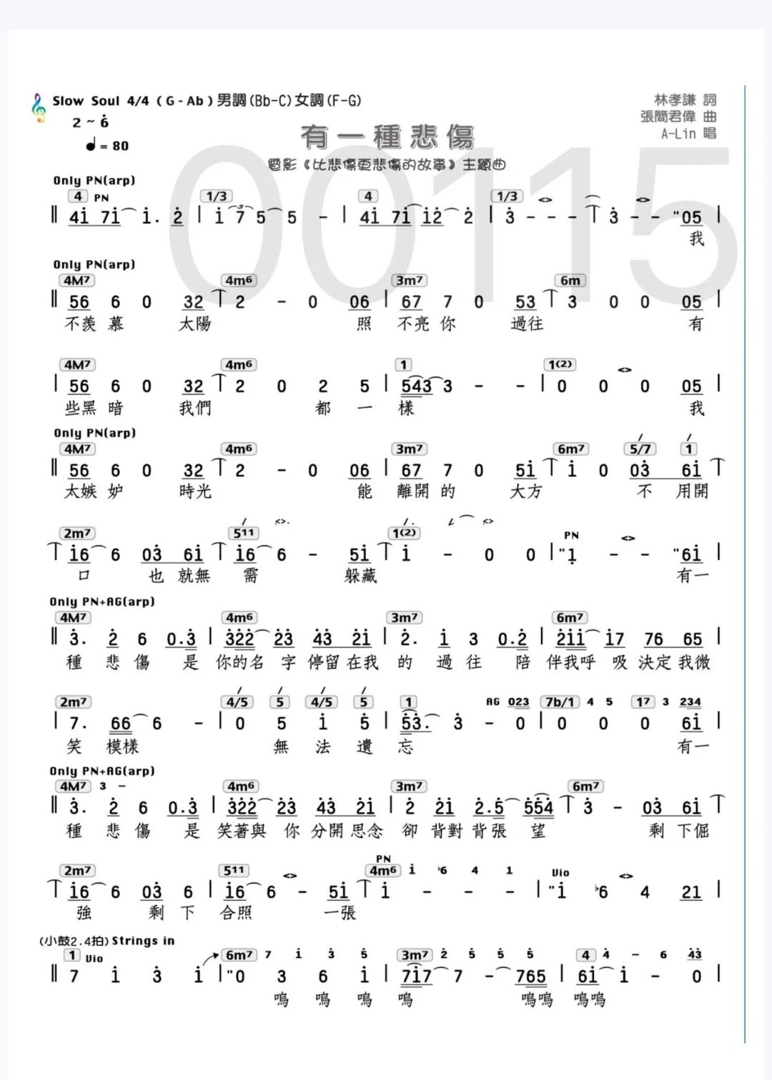 A-Lin《有一种悲伤》功能简谱