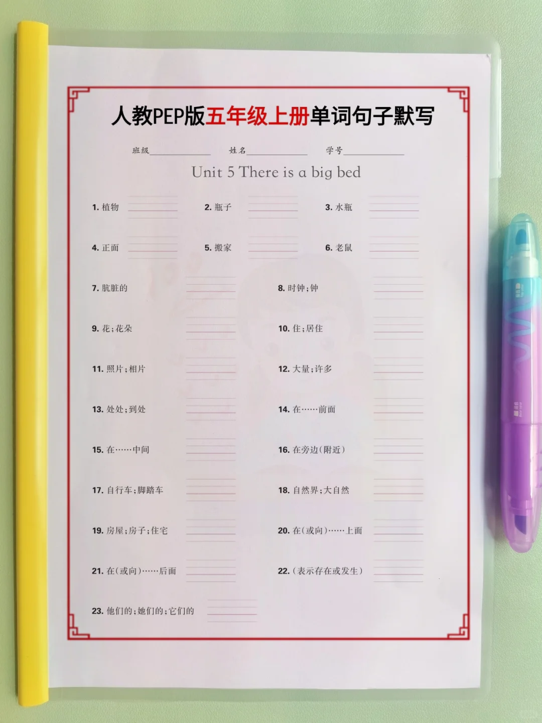 人教PEP五上单词句子默写，练完成绩稳上98+