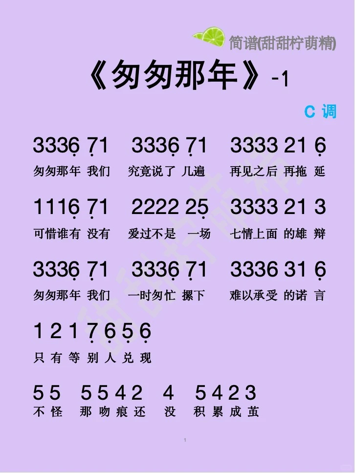 经典老歌🔥《匆匆那年》完整版(简谱)