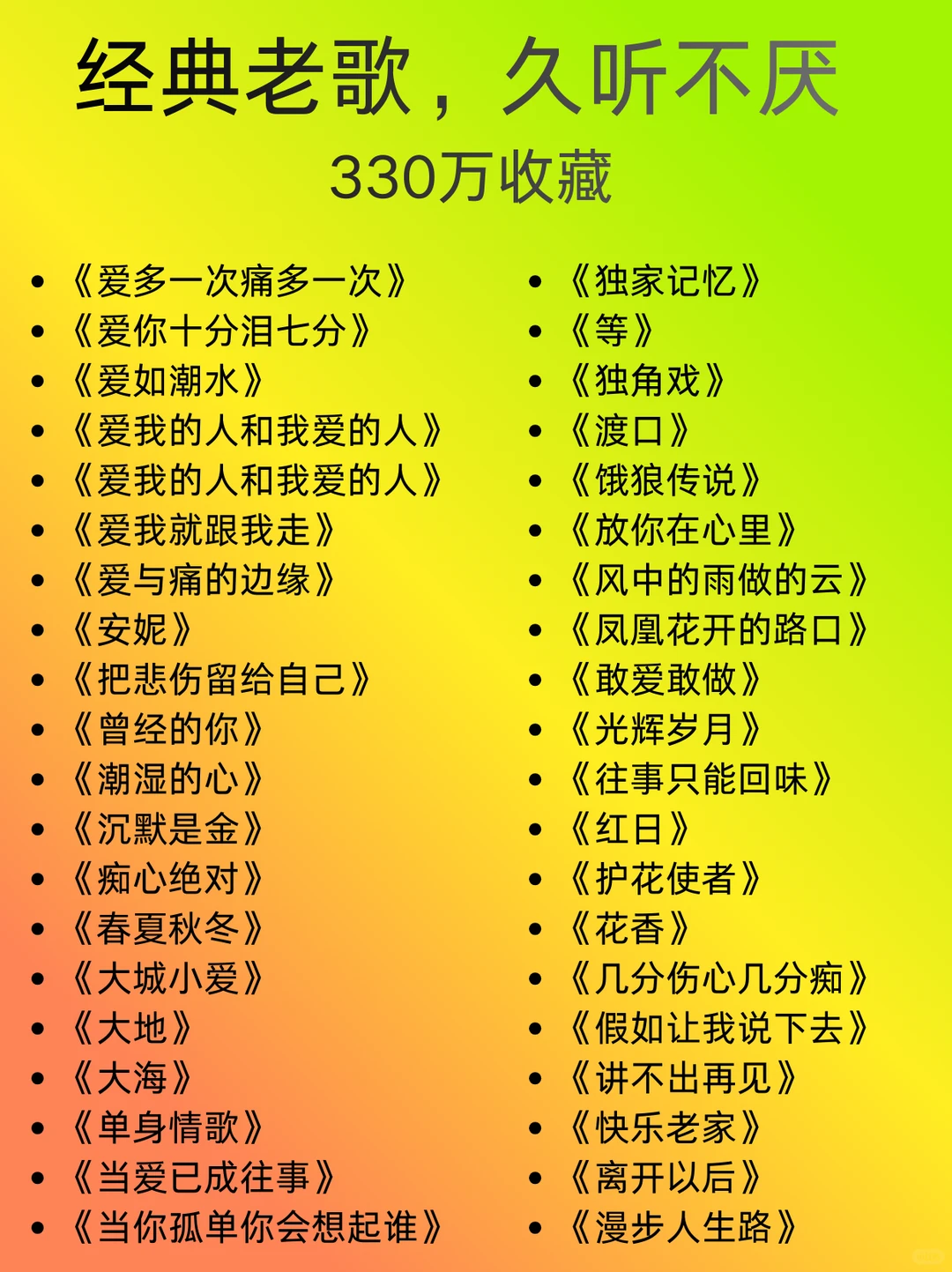 330万收藏的经典老歌单,每首都能跟着唱