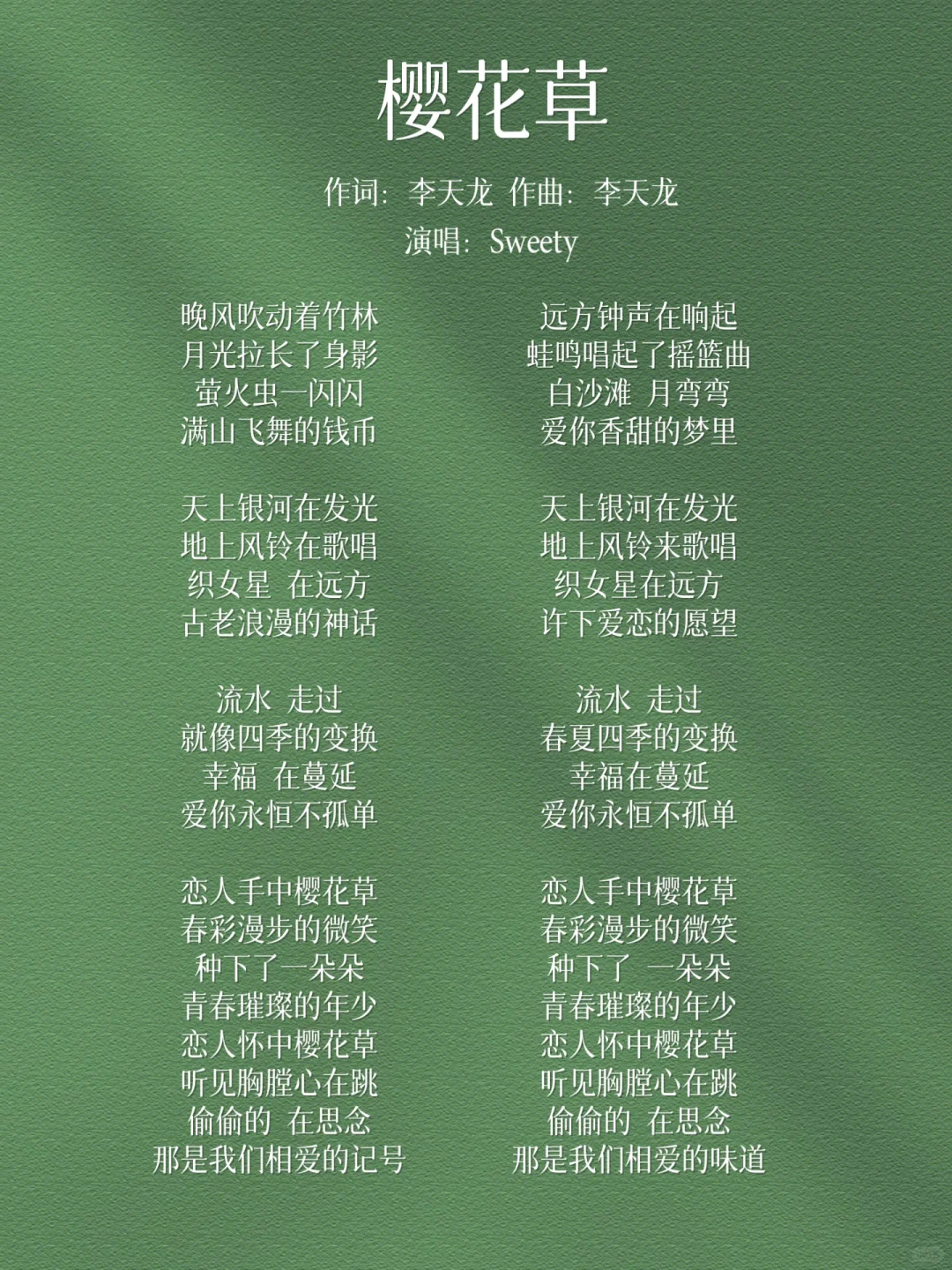 【歌词安利】24.李天龙《樱花草》