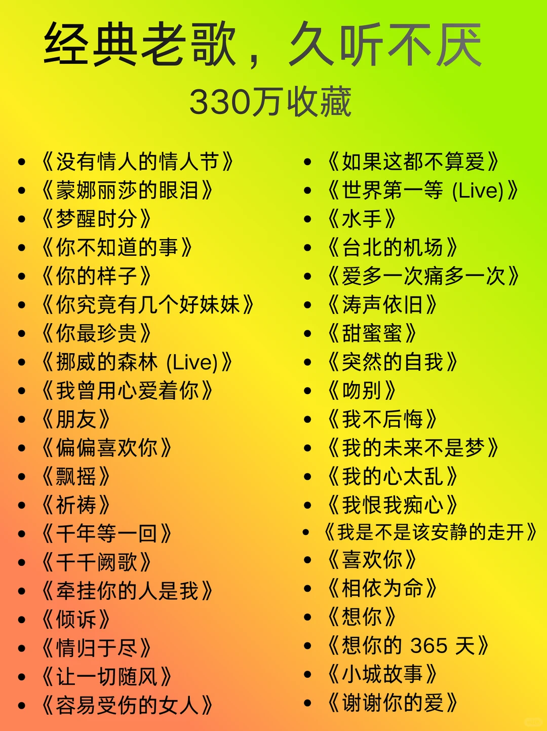 330万收藏的经典老歌单,每首都能跟着唱