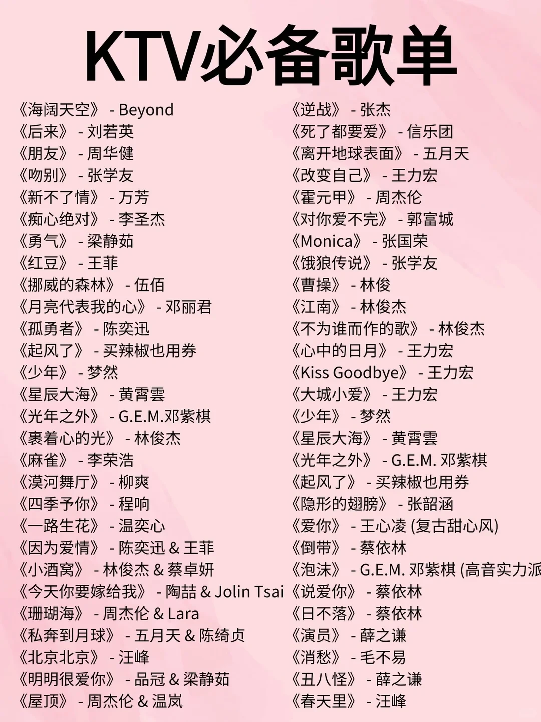 KTV必备歌单～来啦