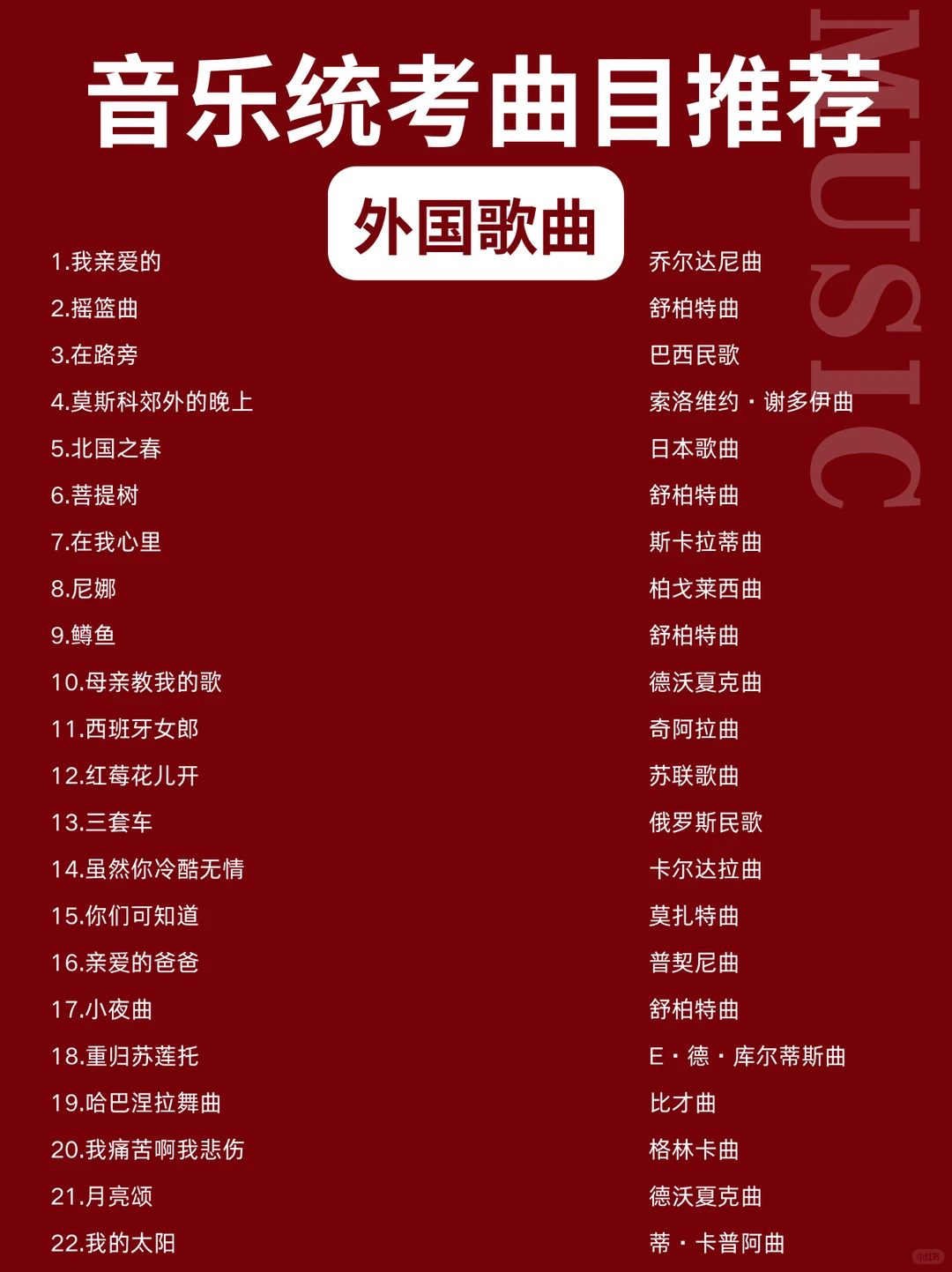 音乐生统考曲目推荐-国外歌曲篇