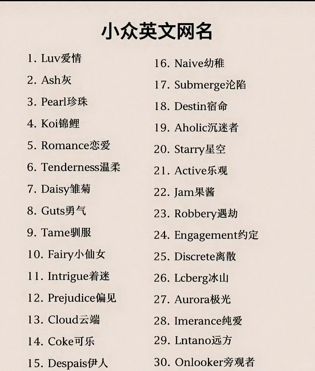 你绝对喜欢小众英文名