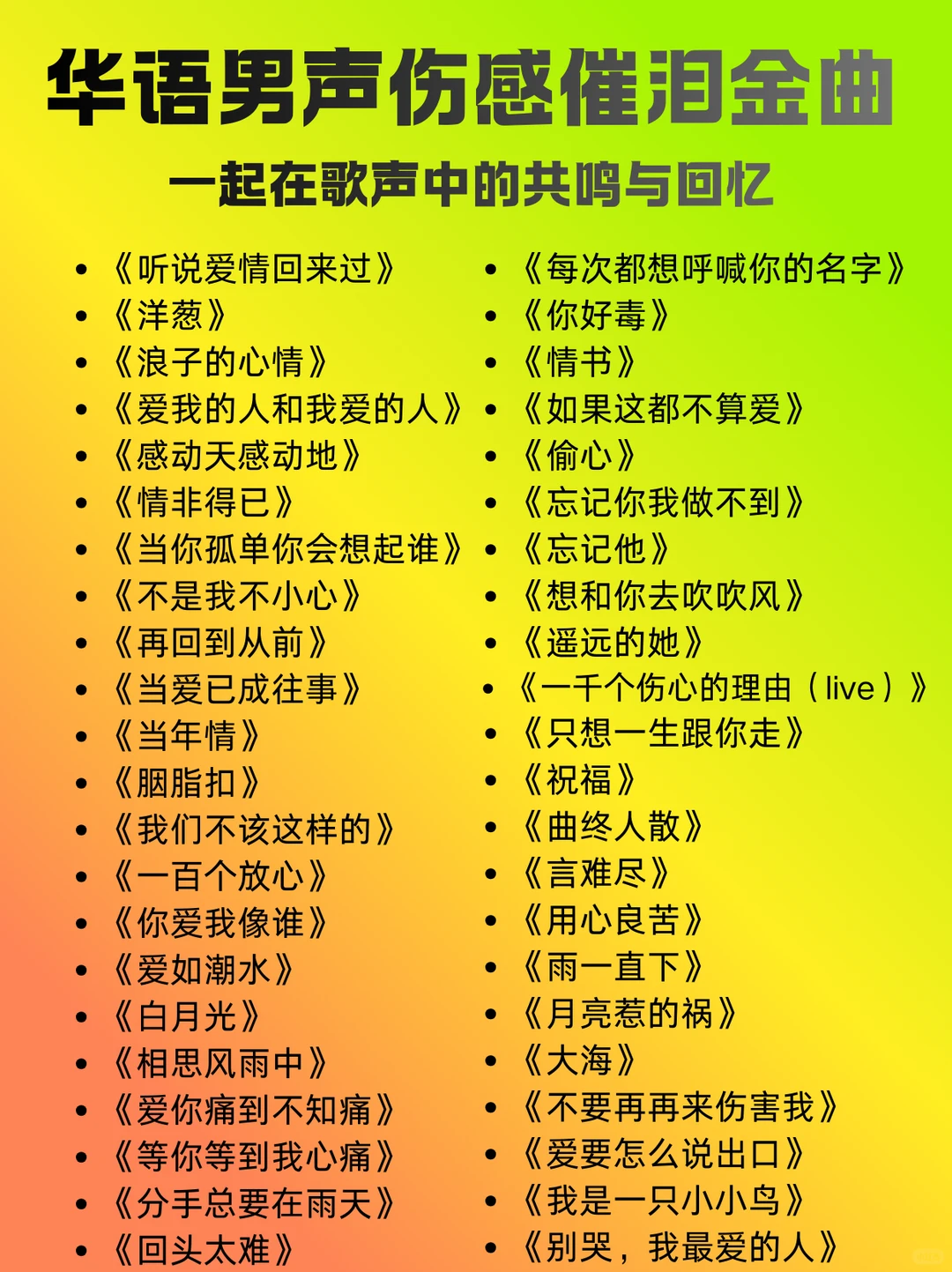 歌单分享！精选138首男声经典怀旧歌曲合集！