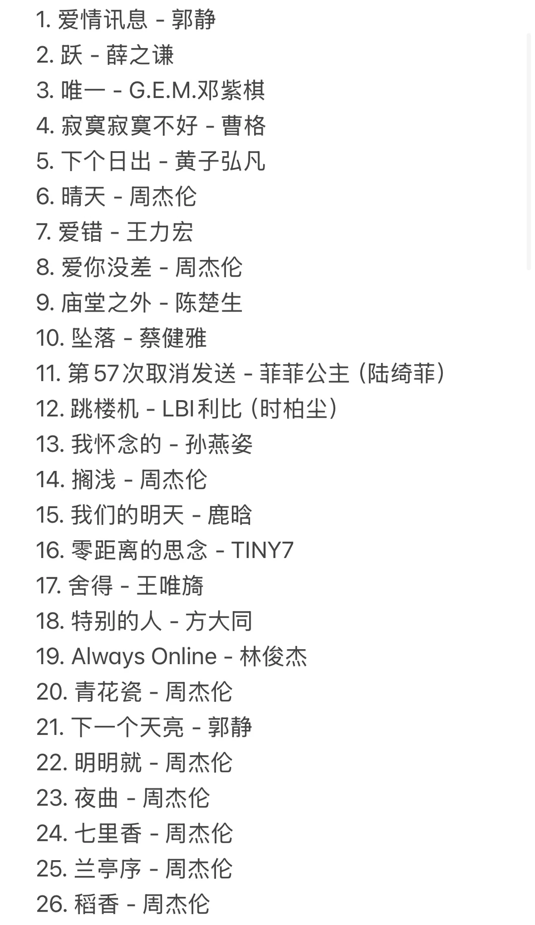 QQ音乐最高热度歌曲top100