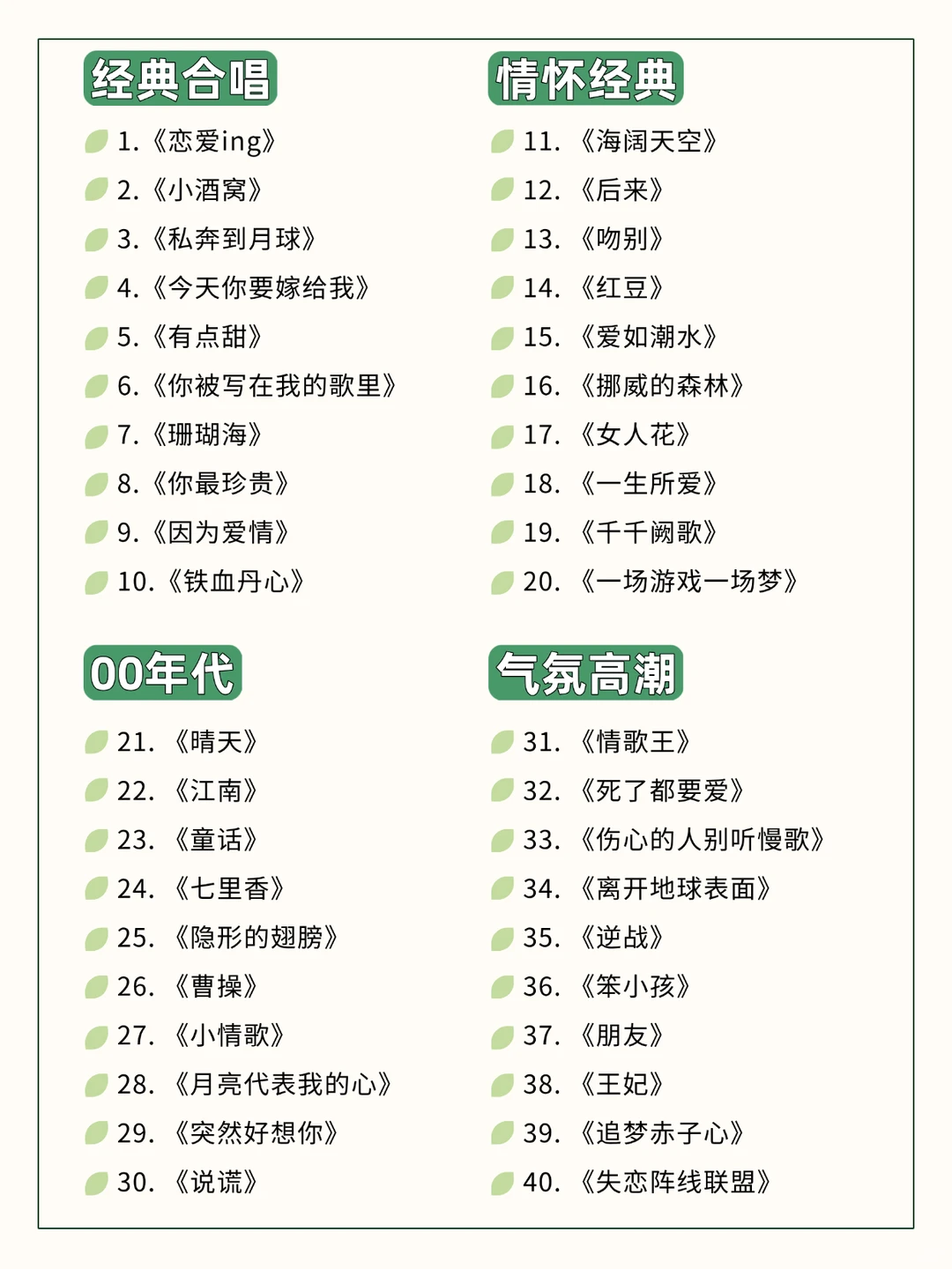 100首KTV必唱歌单 从此告别歌荒