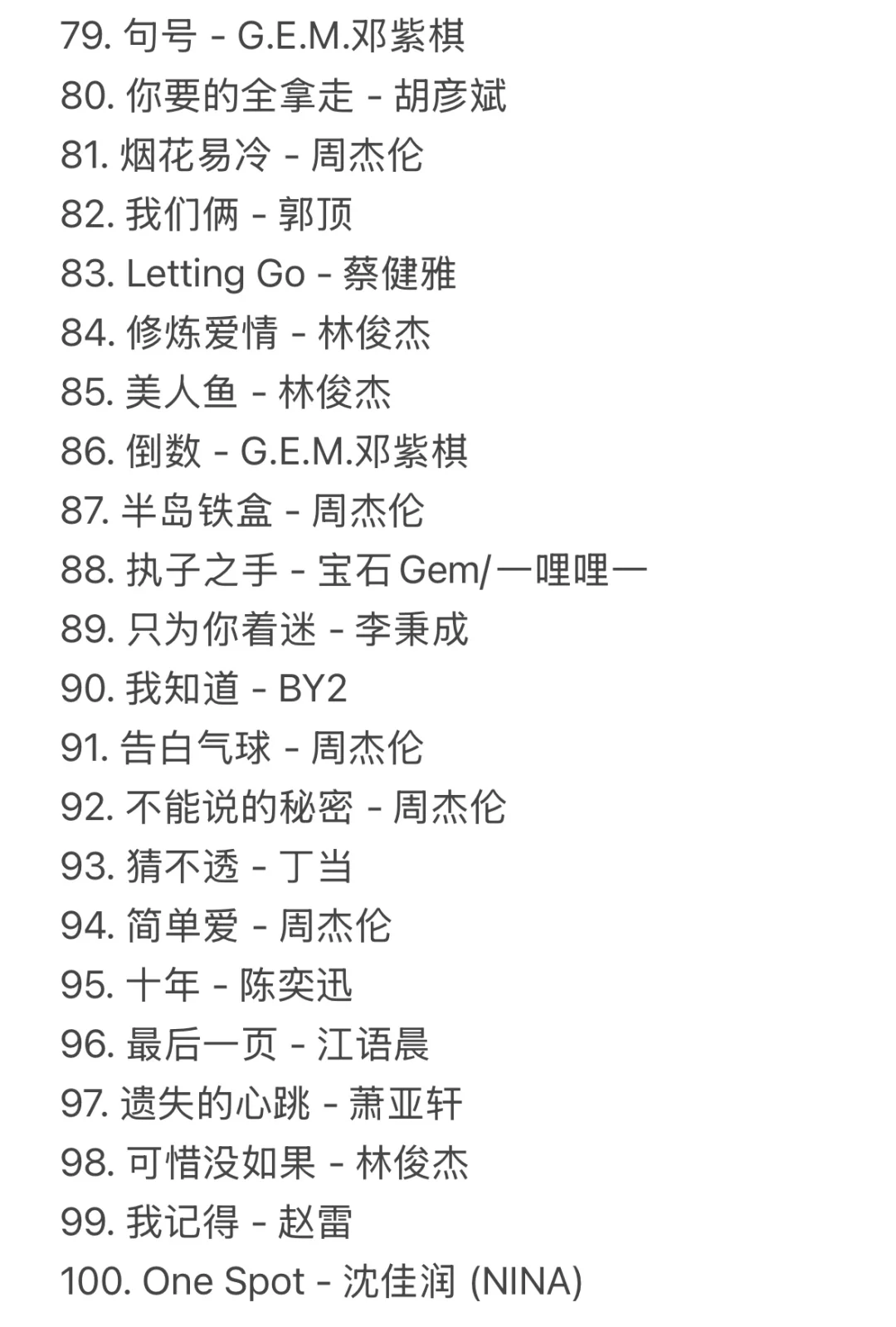 QQ音乐最高热度歌曲top100