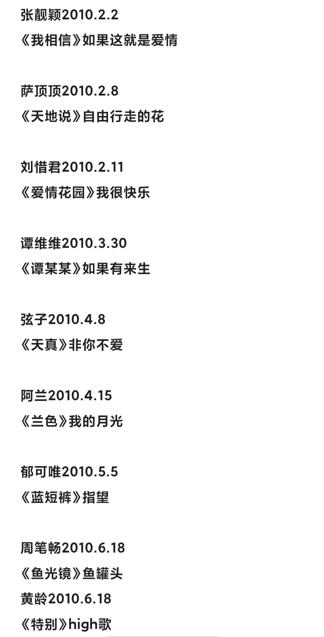 2010年内地女歌手人均大爆曲