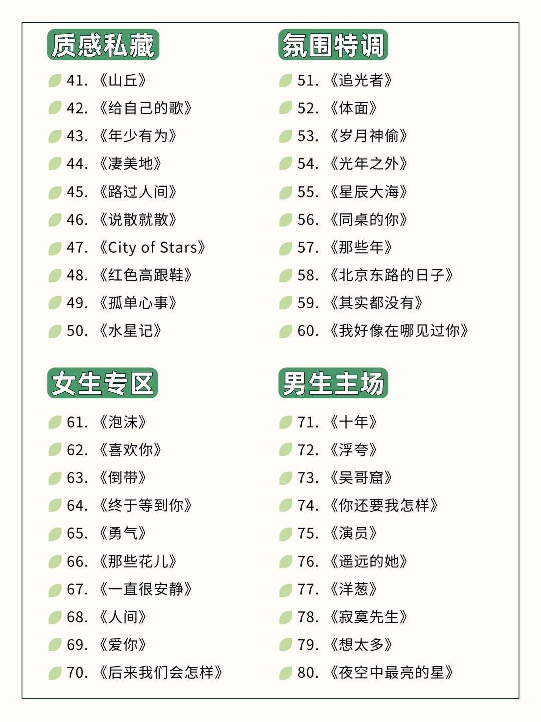 100首KTV必唱歌单 从此告别歌荒