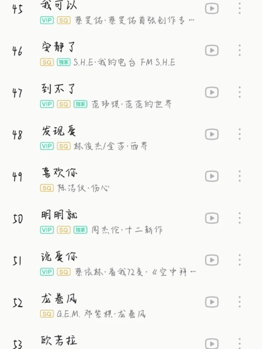 90后那些年最爱的歌单。满满的回忆