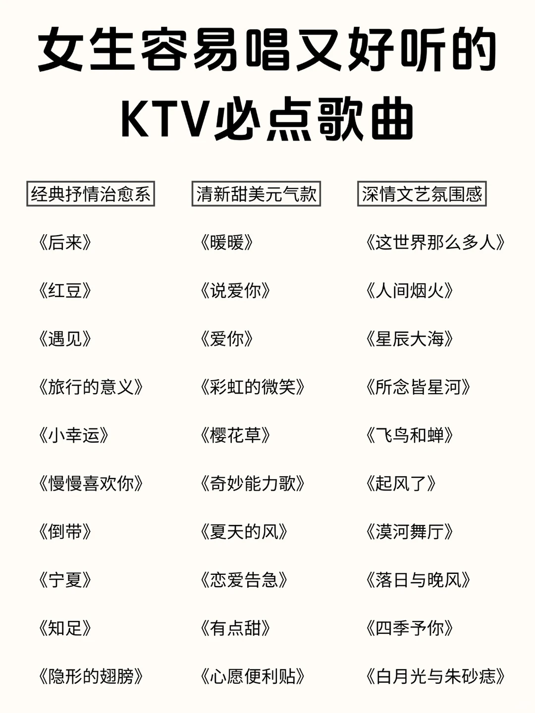 女生容易唱，又好听的KTV必点歌曲！