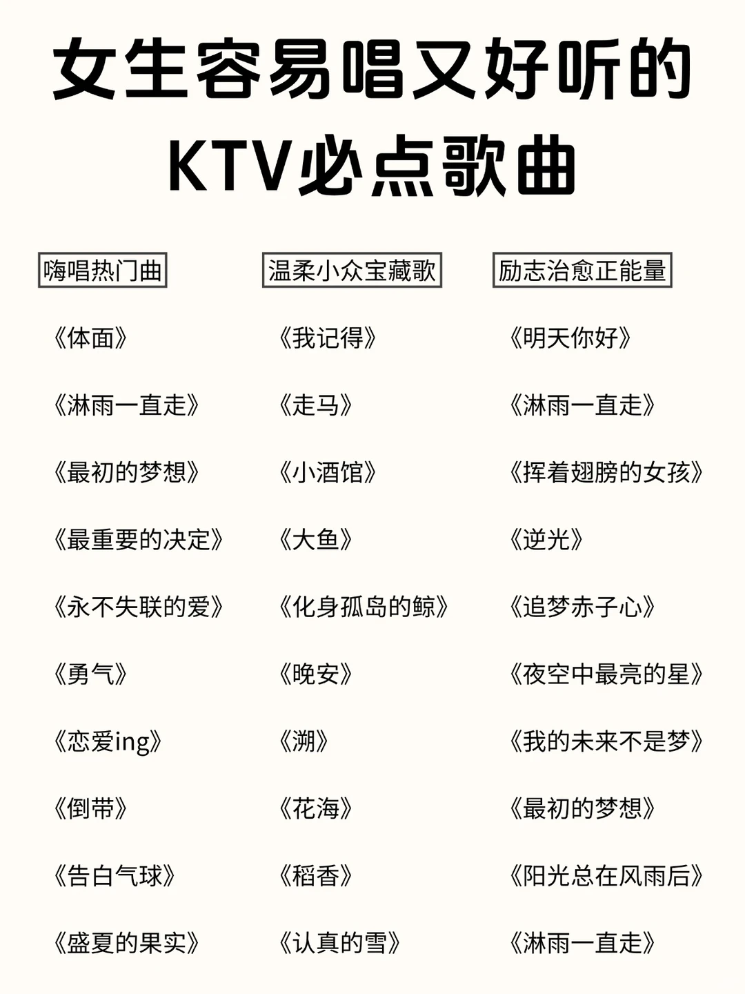 女生容易唱，又好听的KTV必点歌曲！