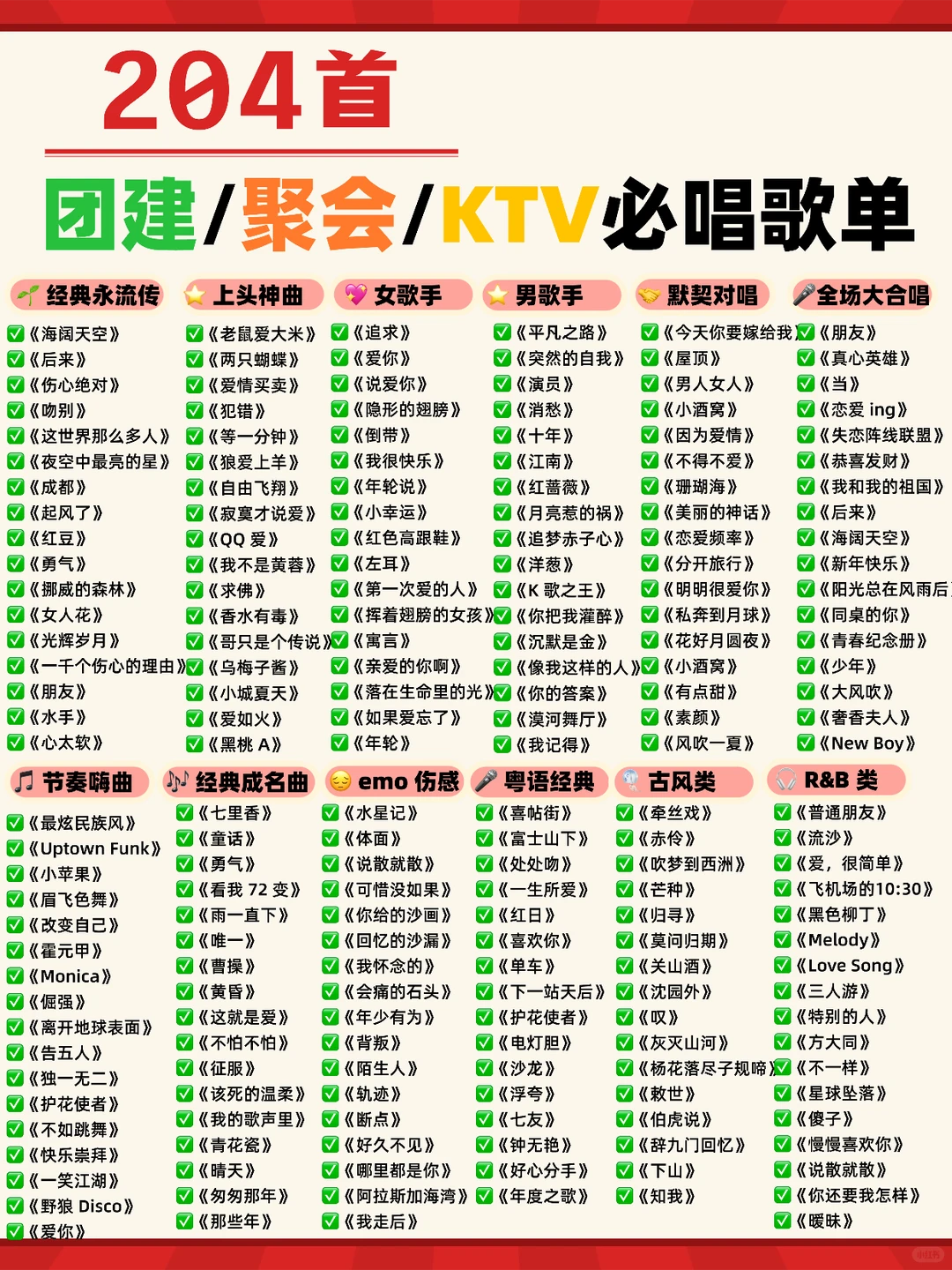 204 首万能歌单🔥团建聚会不歌荒🎤