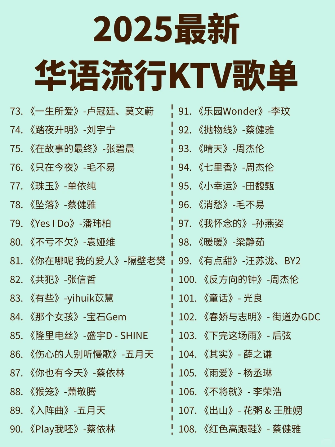 码住!2025最新华语流行KTV歌单!