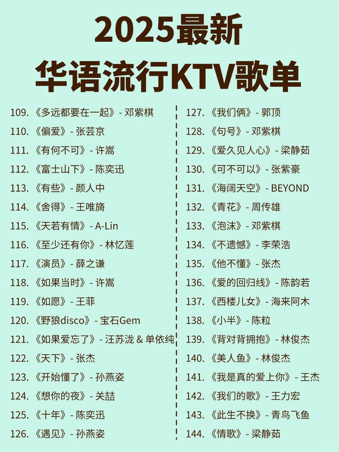码住!2025最新华语流行KTV歌单!